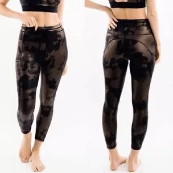 ZYIA Pants - Zyia Active Leggings Bronze Hendrix Metallic Pocket Drawstring Luxe Size 14-16.